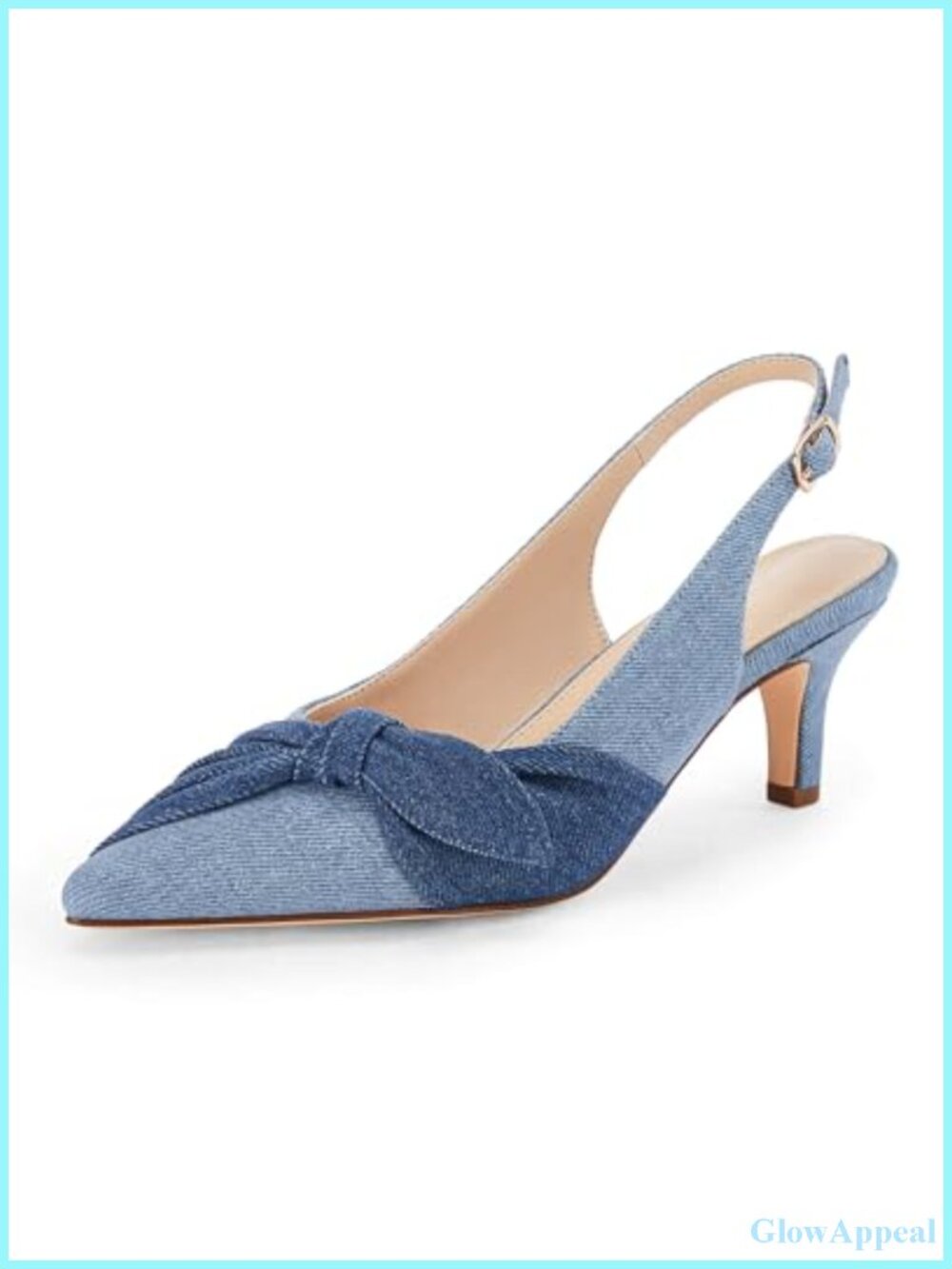 Womens Denim Bow Kitten Heel Slingback Pumps
